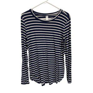 Old Navy Luxe Top Size Large Striped Long Sleeve Shirt Navy Blue White Nautical